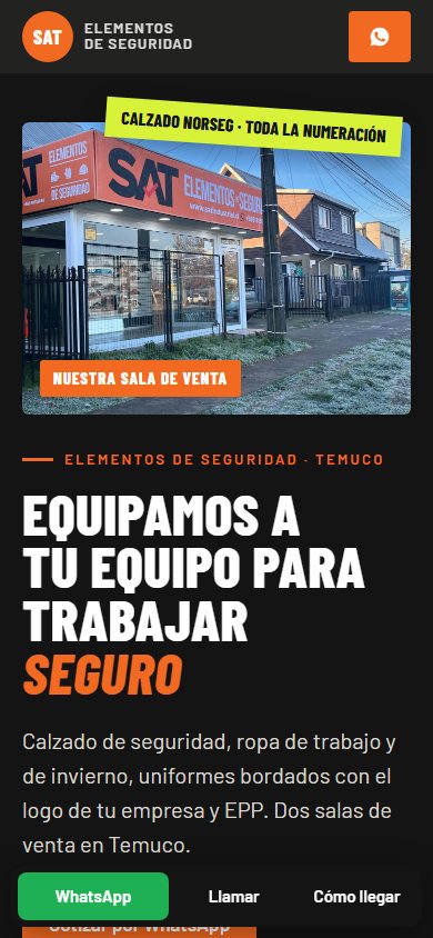 Página para una tienda de seguridad industrial